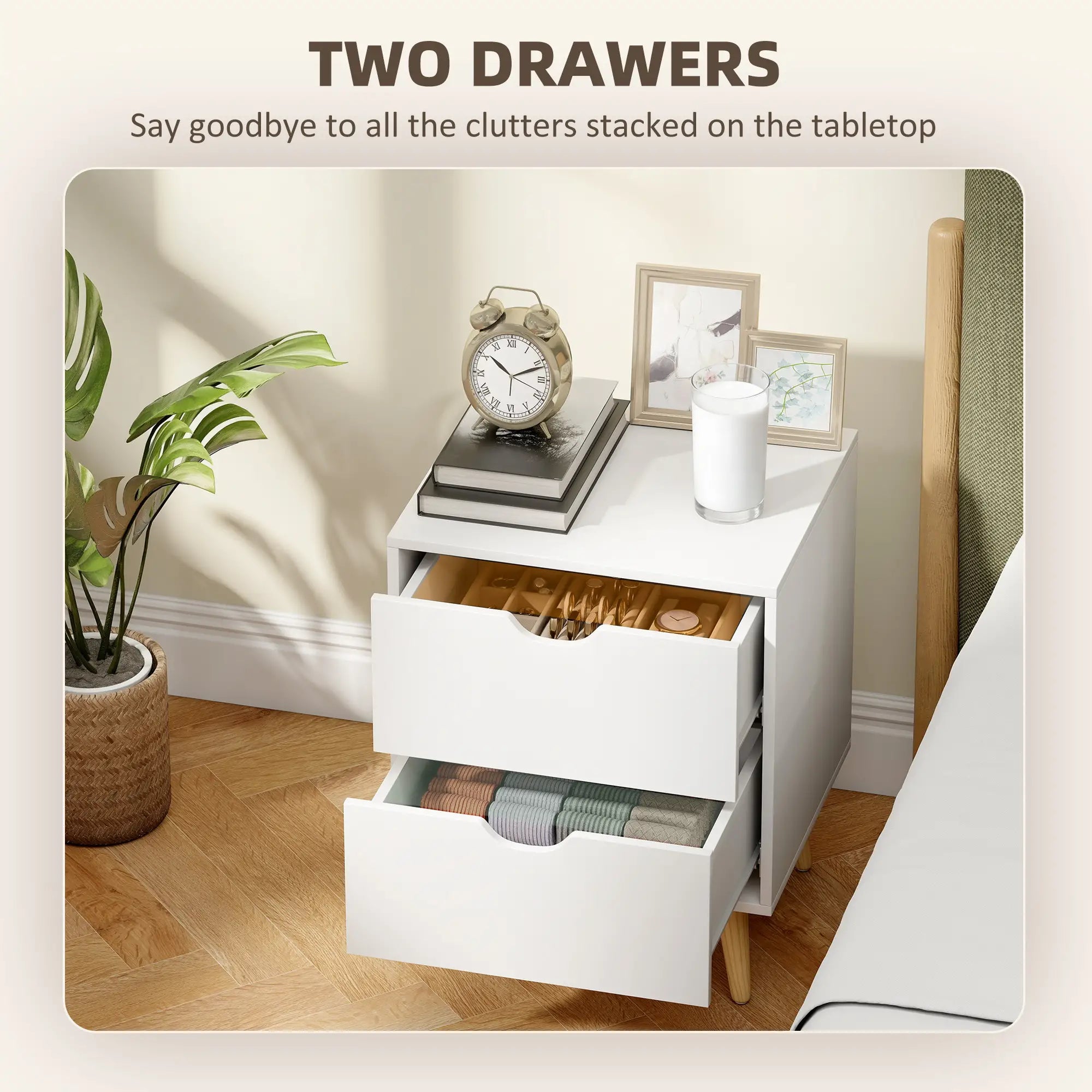 White Nightstand Set Of 2, 2 Drawers With Pine Wood Legs, White Bedside Tables at Gallery Canada