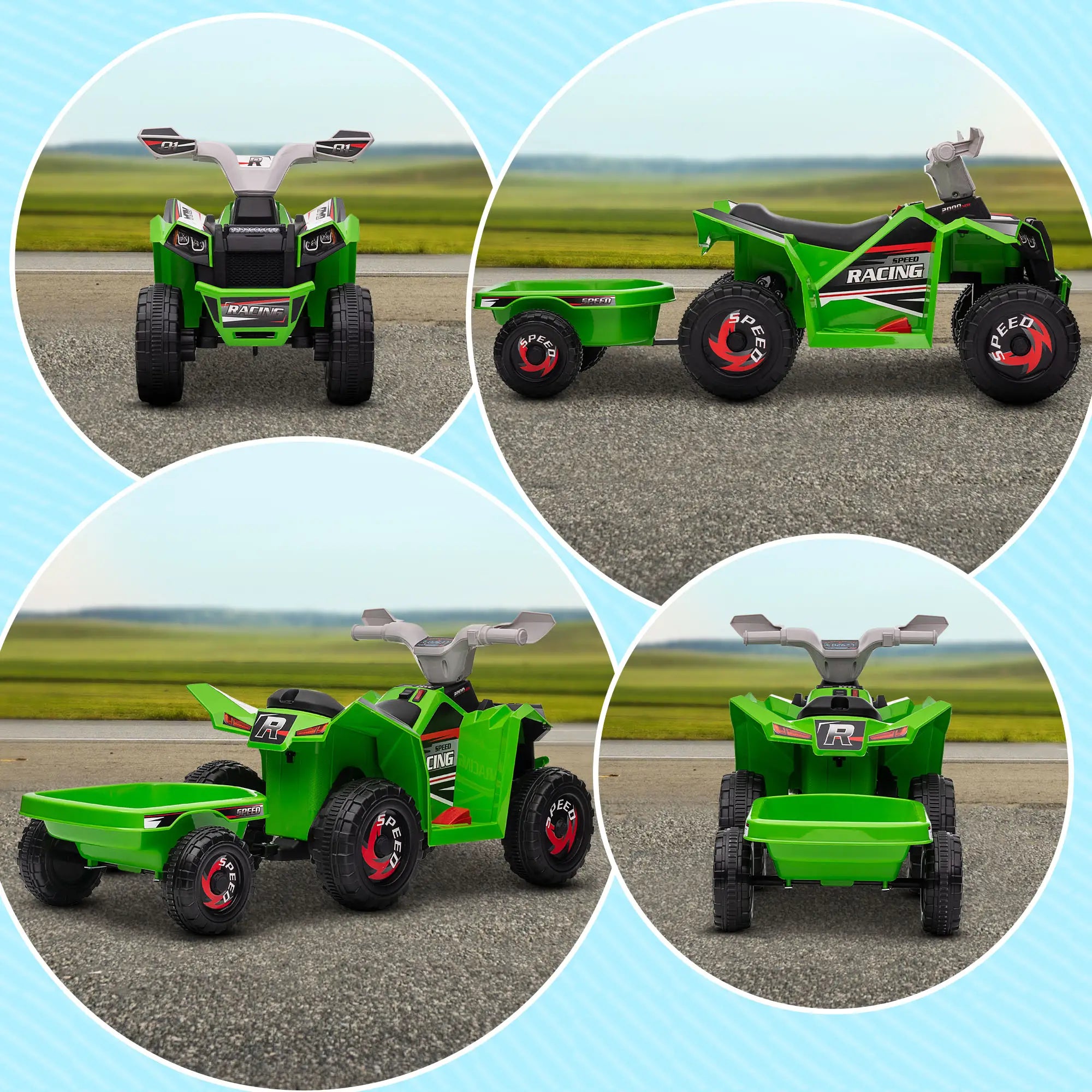 6V Electric Toy Car with Back Trailer, Forward Backward, Green Electric Ride On Toys at Gallery Canada