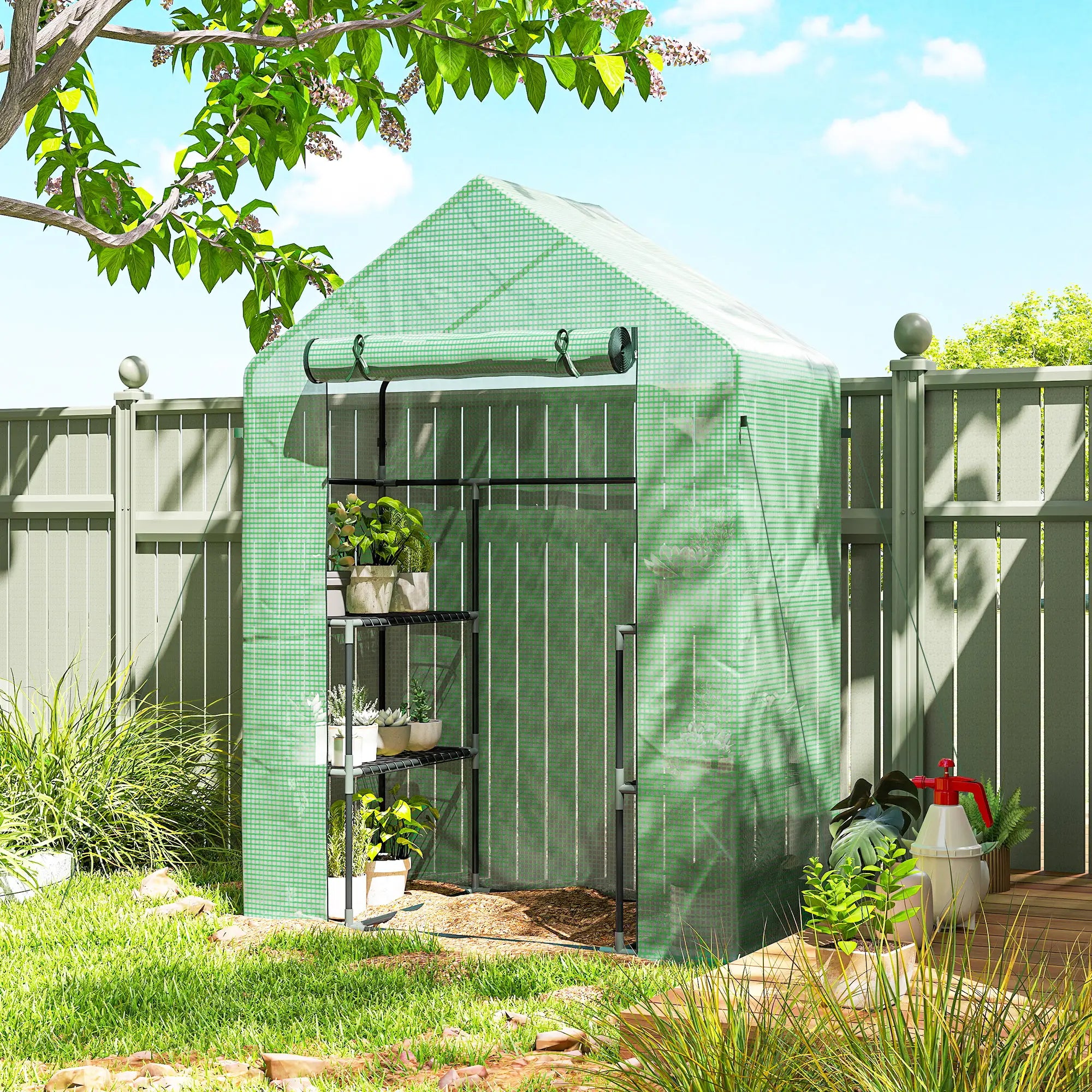 3-Tier Mini Greenhouse, 4 Shelves, Roll-Up Door, 56