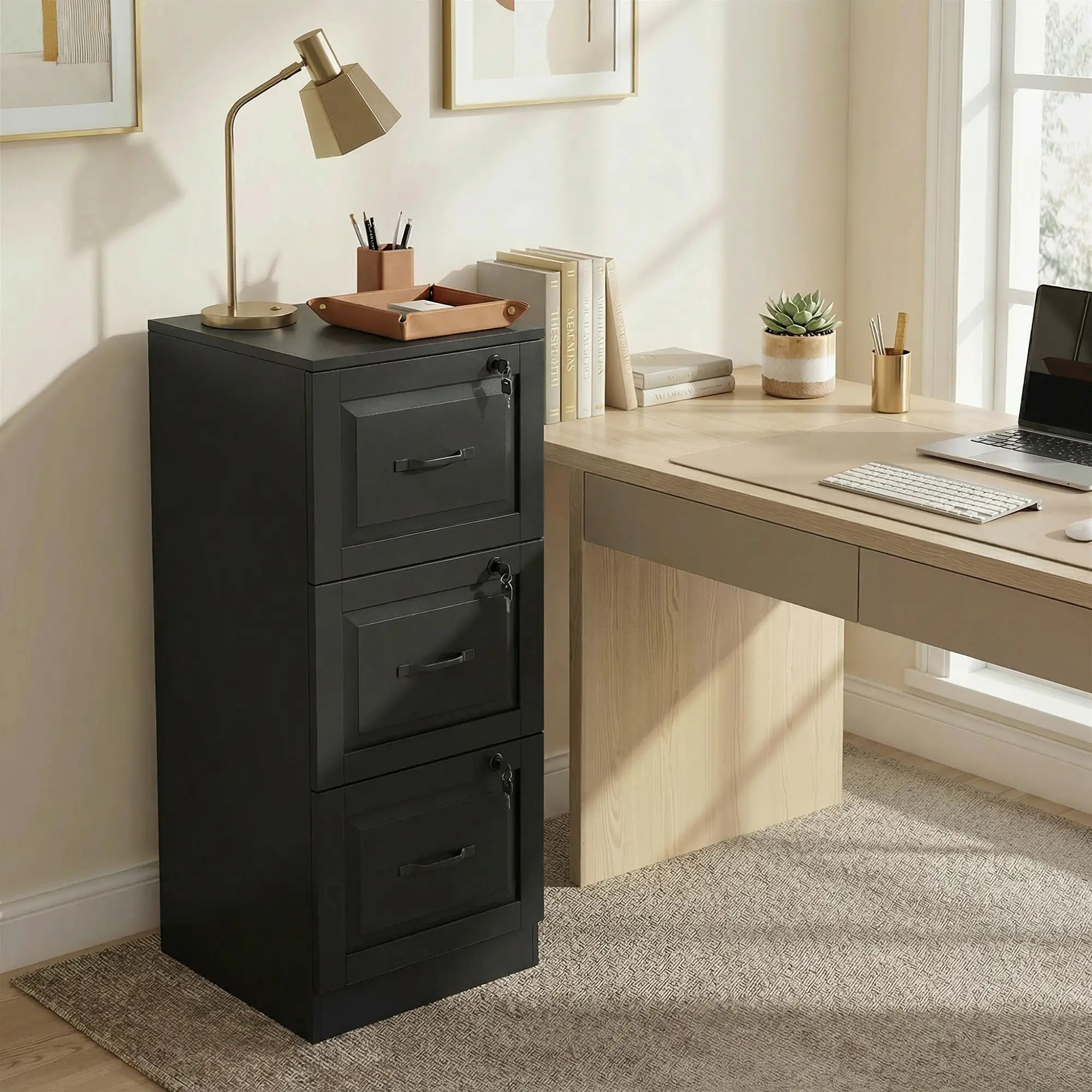 3 Drawer File Cabinet With Lock, Vertical Filing Cabinet, Black Office Cabinets & Cupboards at Gallery Canada
