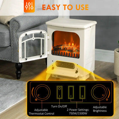 16" Freestanding Electric Fireplace Heater, Wood Flame, 750/1500W, Beige Electric Fireplaces at Gallery Canada