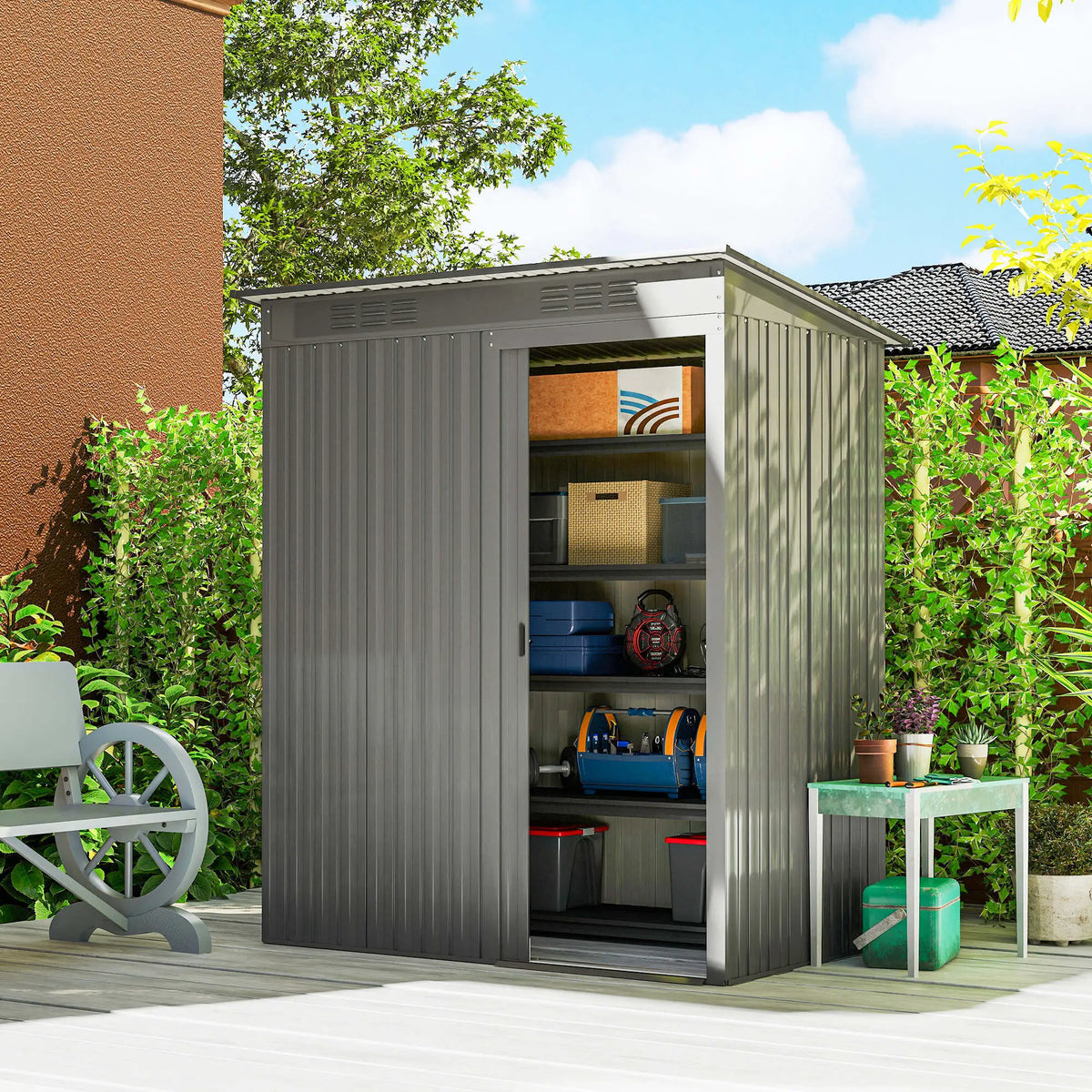 5.2' x 3.5' Metal Garden Shed, Easy Assembly, Light Grey Sheds at Gallery Canada