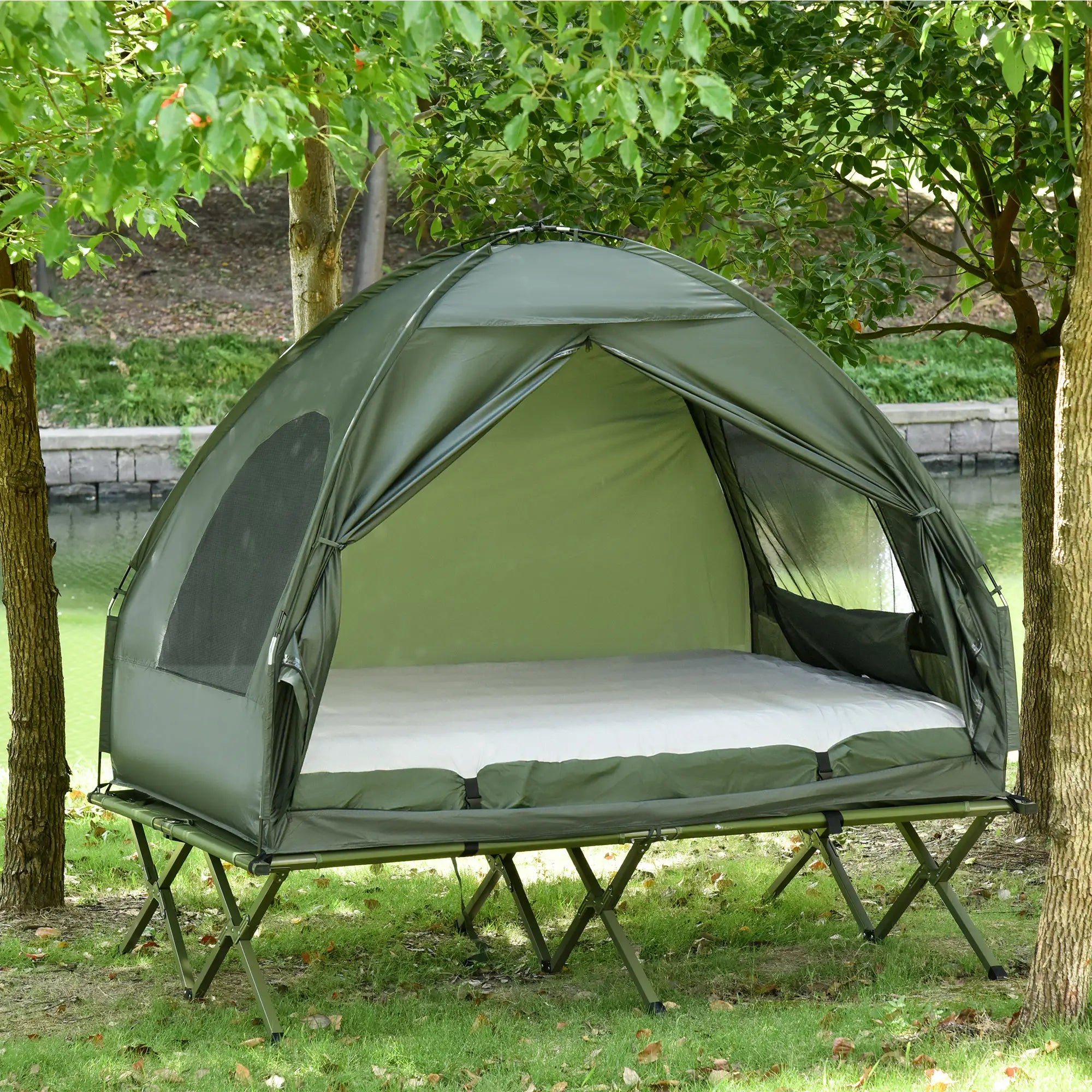 Camping Combo Tent Cot Air Mattress w/ Pump, Dark Green Camping Tents at Gallery Canada