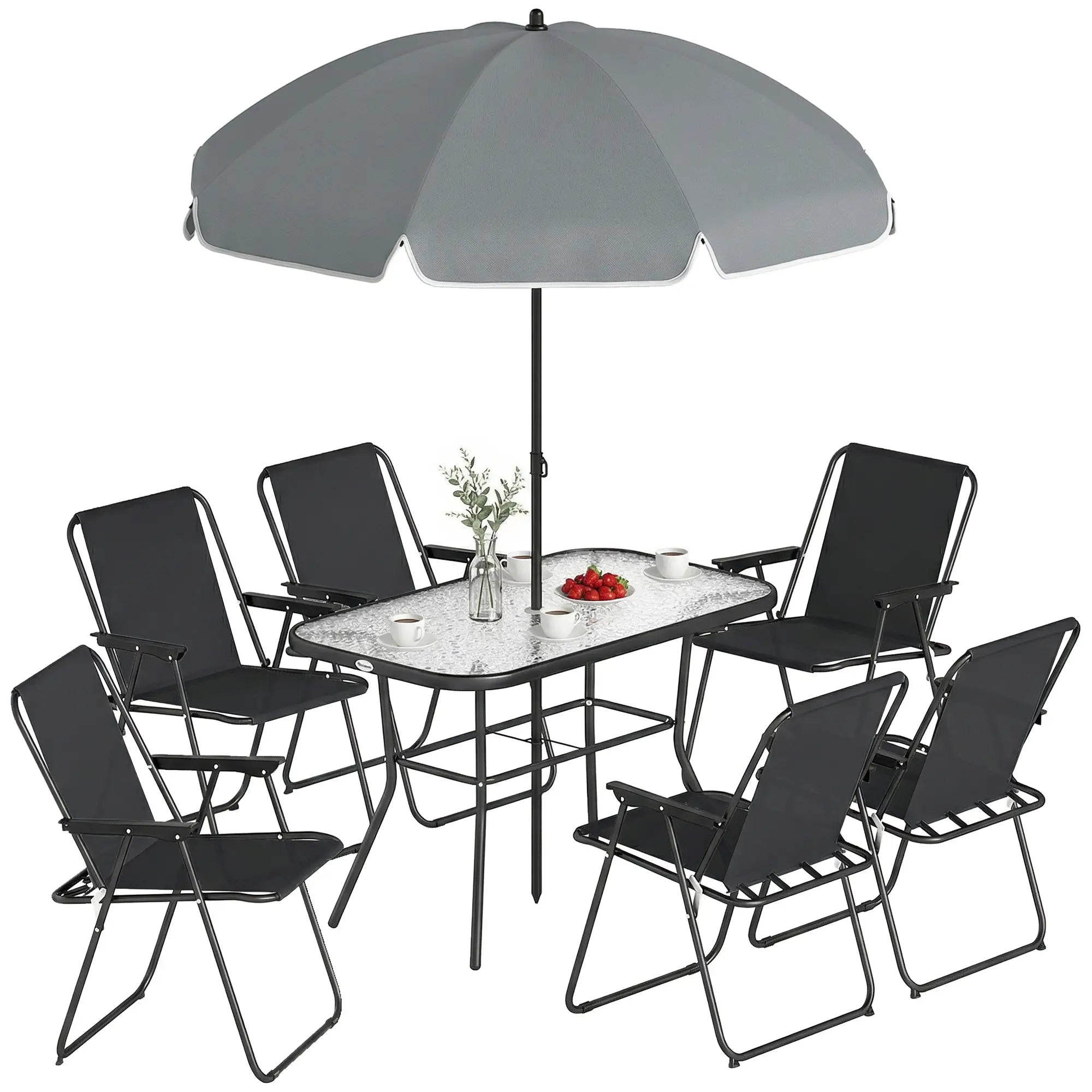 8 Piece Patio Set, Folding Chairs, Tempered Glass Tabletop, Black Outdoor Dining Sets at Gallery Canada