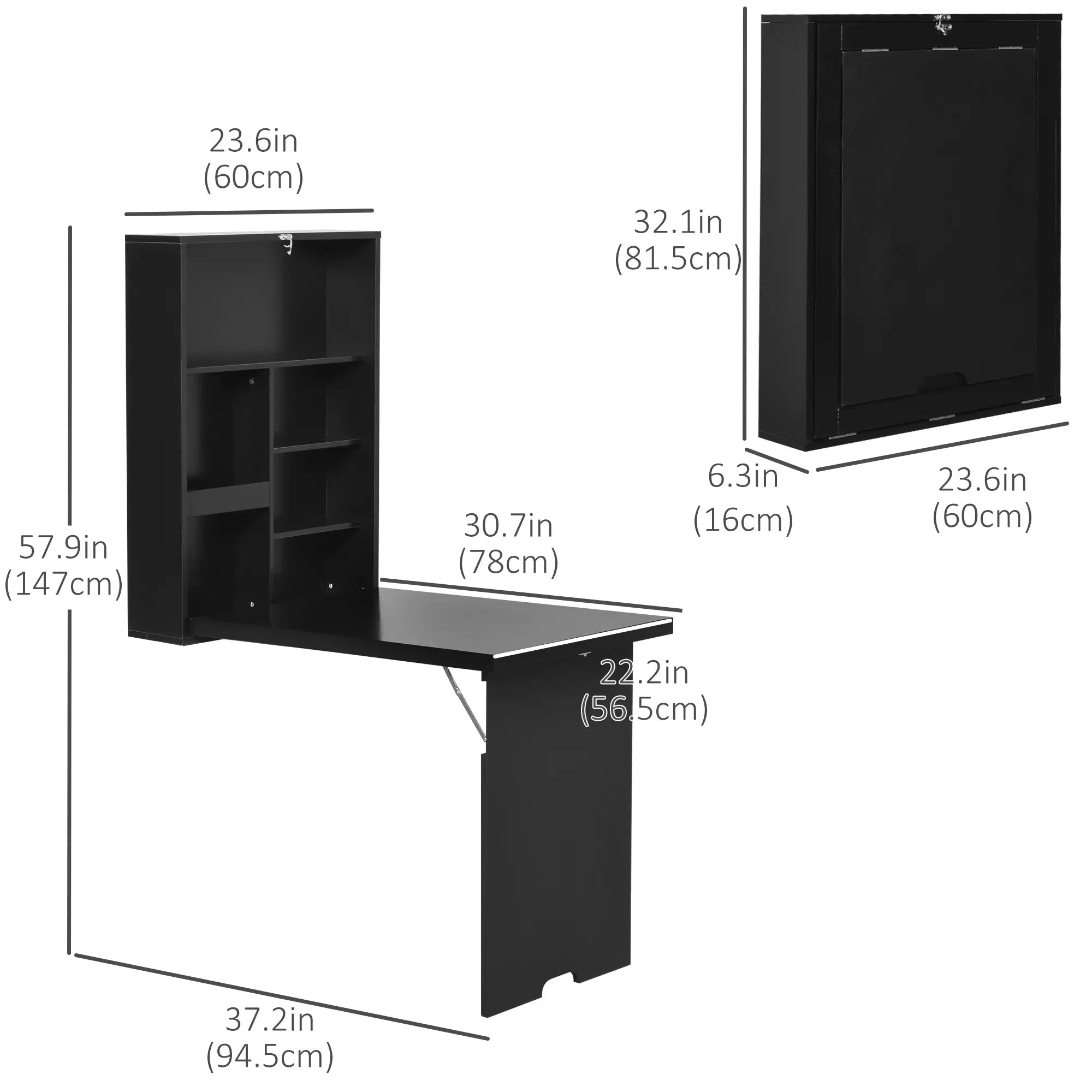 Wall Mounted Fold Out Desk, Multi-Functional Space Saving, Black Writing Desks at Gallery Canada