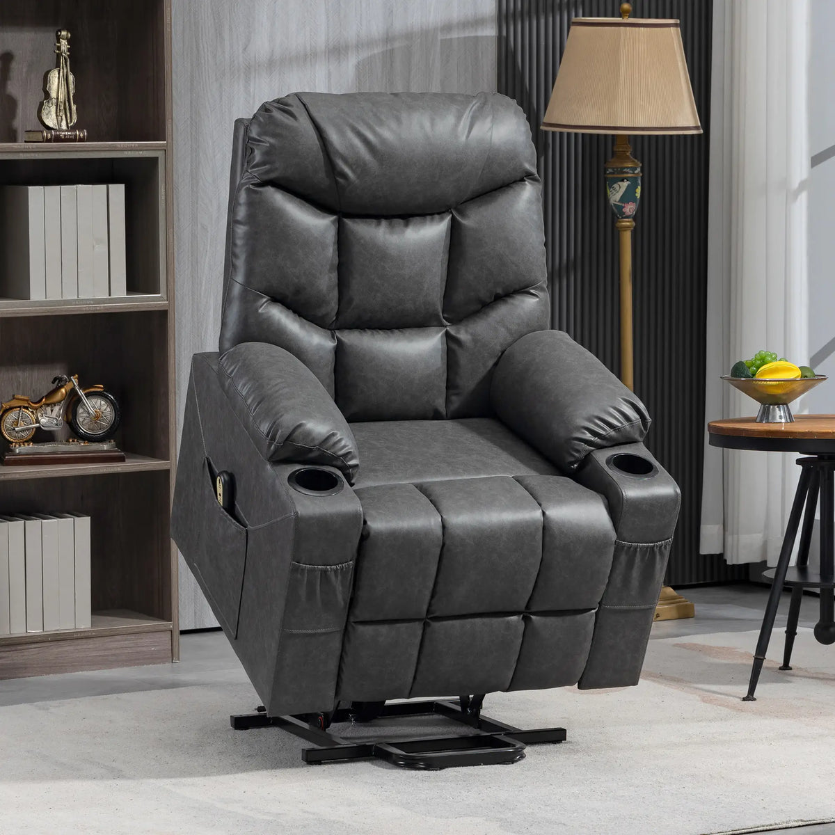 Electric Recliner Chair, PU Leather, Quick Assembly, Remote, Grey Sofas & Reclining Chairs at Gallery Canada