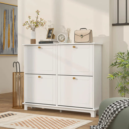 Modern Shoe Storage Cabinet, 4 Flip Drawers, Adjustable Shelves, White Shoe Storage Cabinets & Racks at Gallery Canada