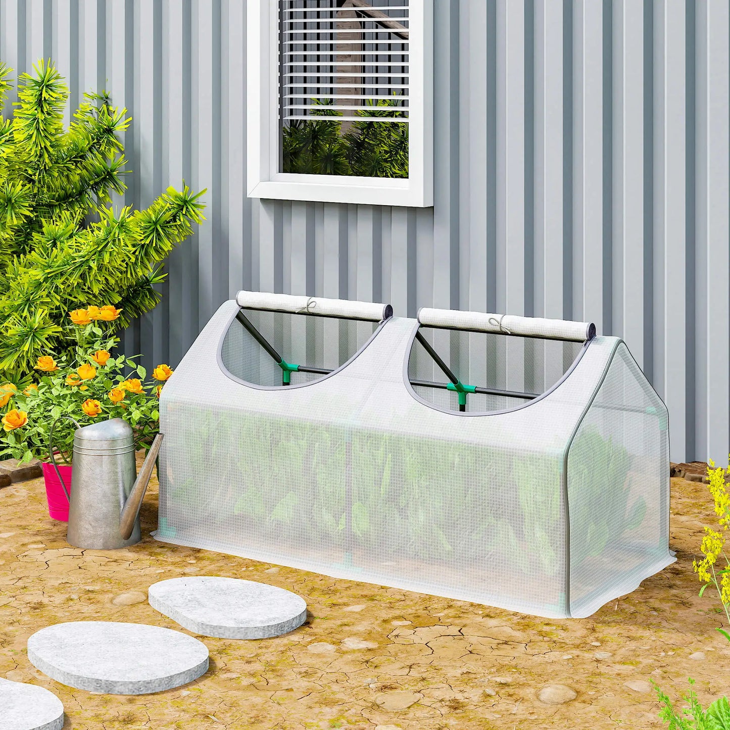 Mini Tunnel Greenhouse, 47" x 24" x 24", Steel Frame PE Cover, White Mini Greenhouses at Gallery Canada