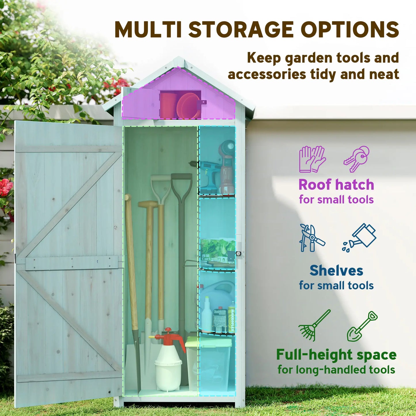 30" x 21" x 71" Garden Storage Shed, Outdoor Tool House, 3 Tier Shelves, Blue Sheds at Gallery Canada