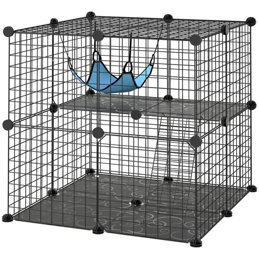 2 Tier Cat Cage, DIY Pet Playpen With 2 Doors, Ladder, Hammock, Perch, Black Outdoor Cat Enclosures Black, Blue at Gallery Canada