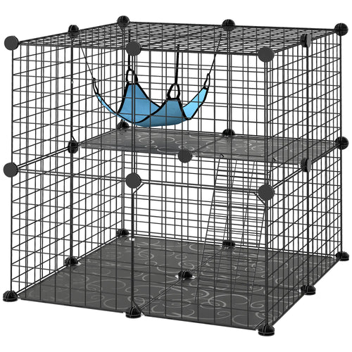 2 Tier Cat Cage, DIY Pet Playpen With 2 Doors, Ladder, Hammock, Perch, Black