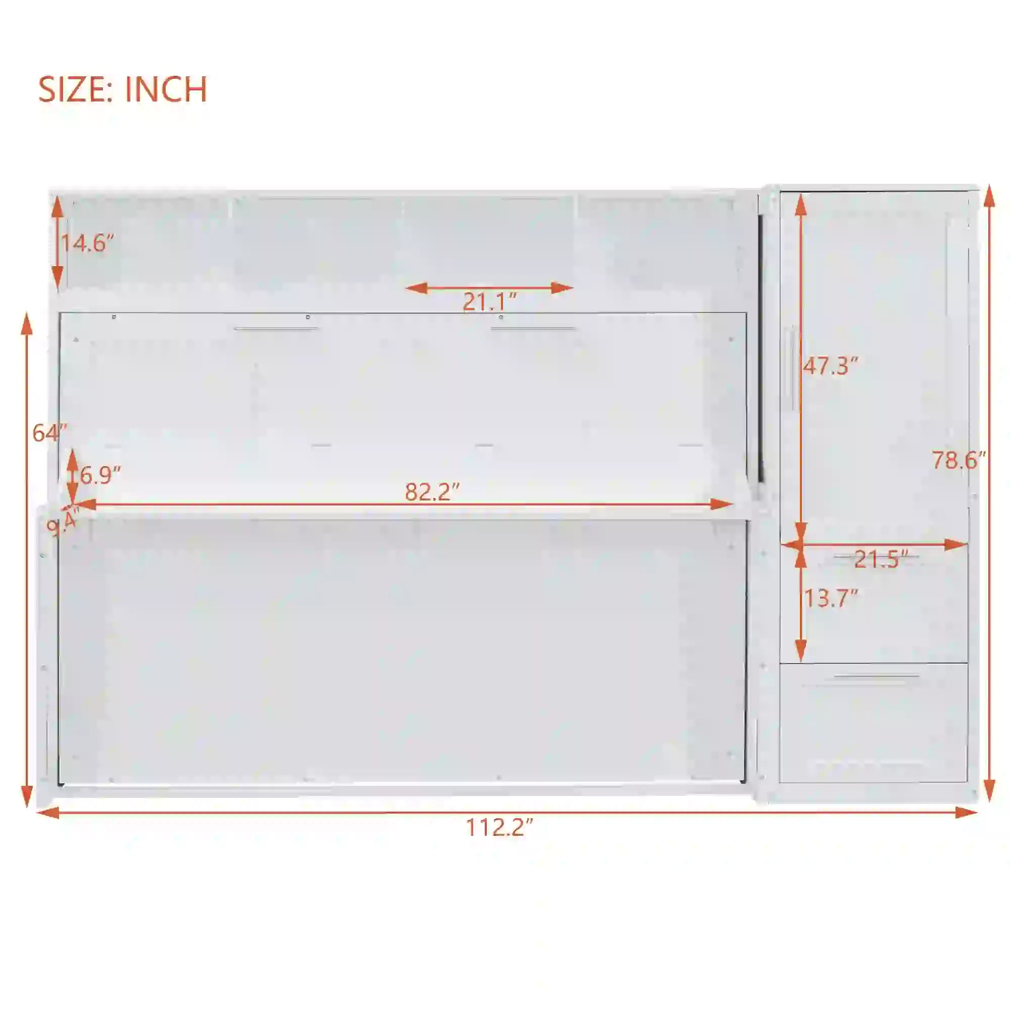 Murphy Bed with Side Flip, Closet, Drawers, 112