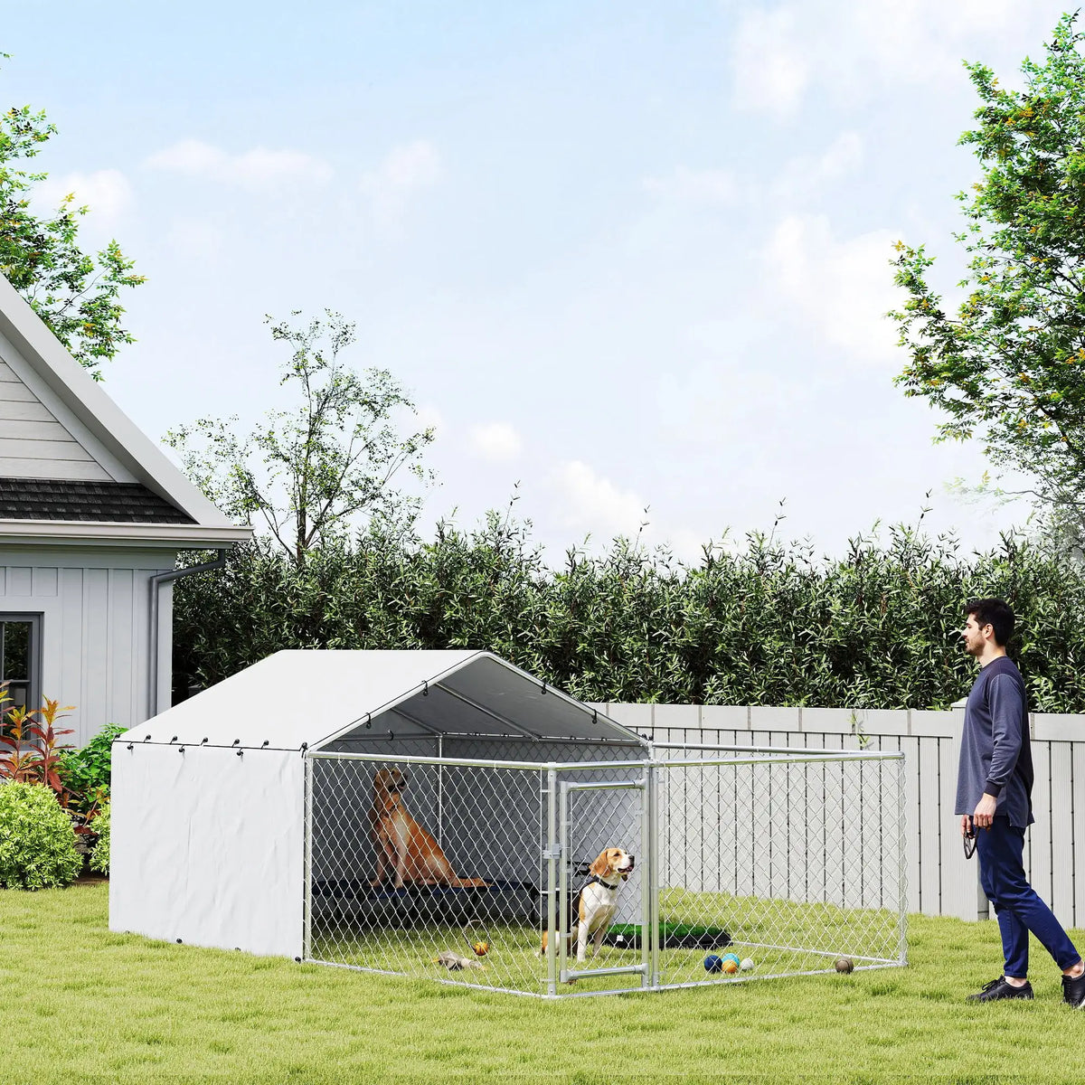 Galvanized Steel Dog Kennel, Outdoor, Waterproof UV-Resistant Cover, Large Dogs, 13.1' x 7.5' x 4.9' Houses, Kennels & Pens at Gallery Canada
