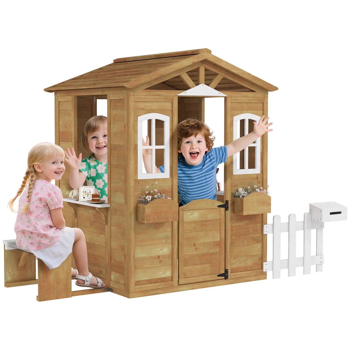 Kids Wooden Playhouse, Door Windows, Mailbox, Flower Pot, Bench, Yellow Play Houses at Gallery Canada