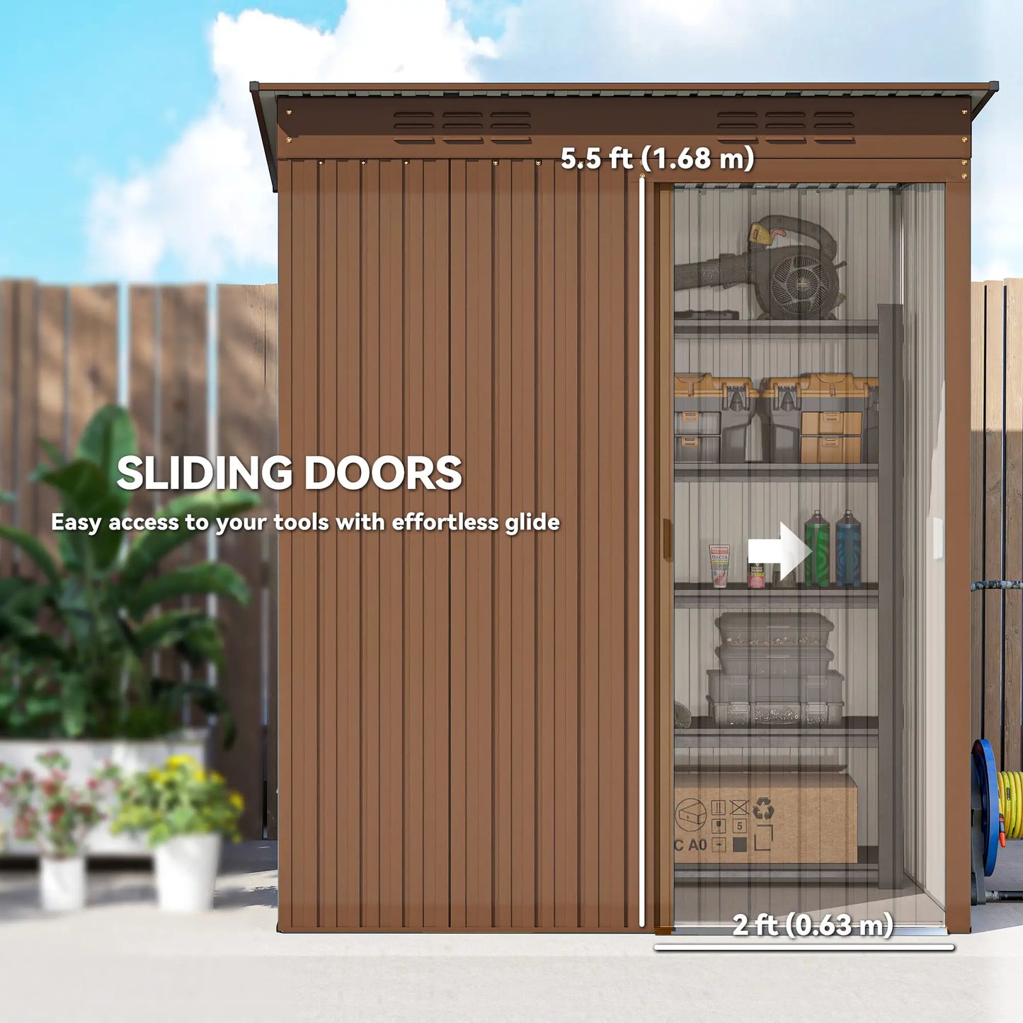 5.2' x 3.5' Metal Garden Shed, Easy Assembly, Light Brown Sheds at Gallery Canada