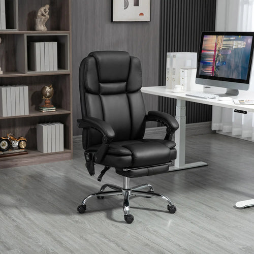 Massage Office Chair, Reclining Executive Chair with Vibration, Footrest, High Back, Black