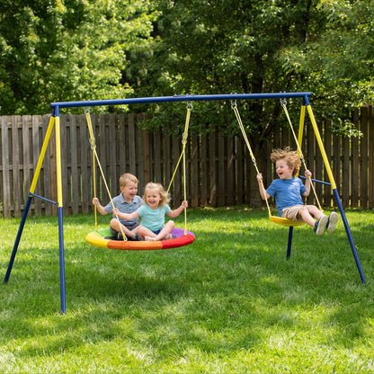 Kids Swing Set With Double Swings, Adjustable Ropes, Metal Frame Gym Sets & Swings at Gallery Canada
