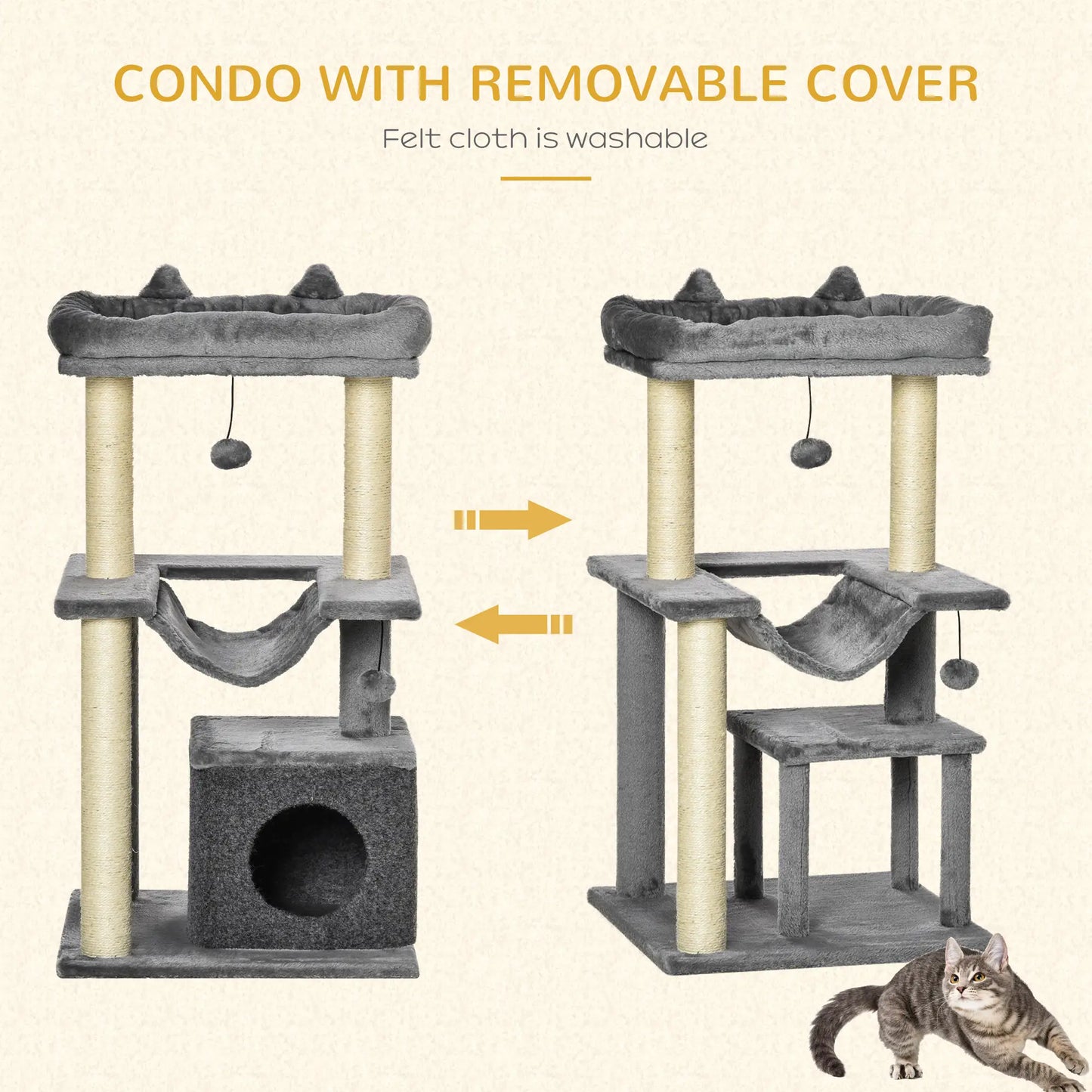 39.25'' Cat Tree Tower, Multi-Level Kitten House, Scratching Post, Gray Cat Posts at Gallery Canada