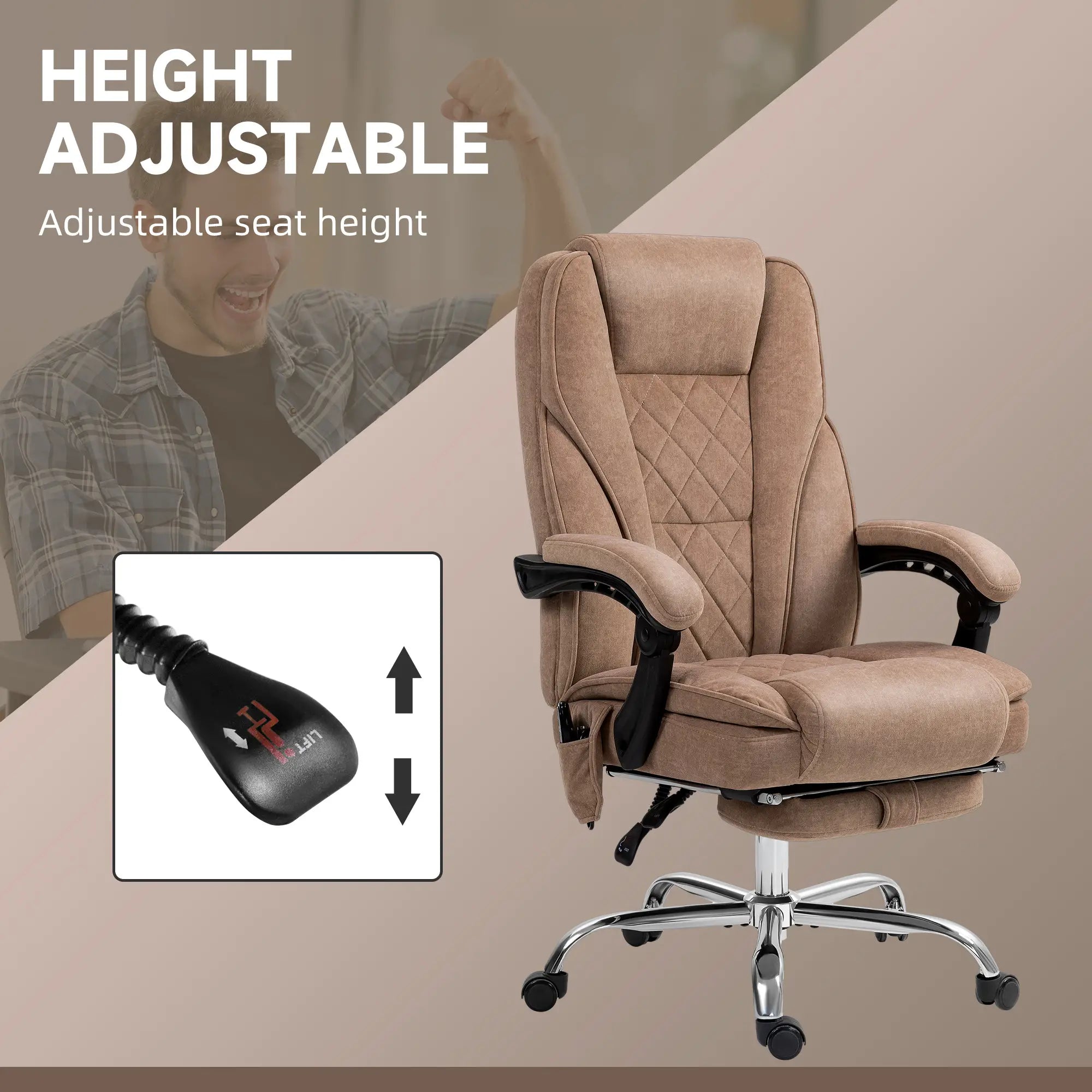 Massage Office Chair, Reclining Computer Chair, Adjustable Height, Brown Massage Chairs at Gallery Canada