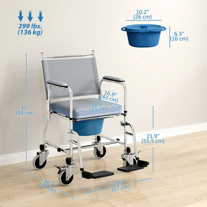 Rolling Shower Chair, Bedside Commode Wheelchair, 300 Lbs, Black Bath Chairs at Gallery Canada