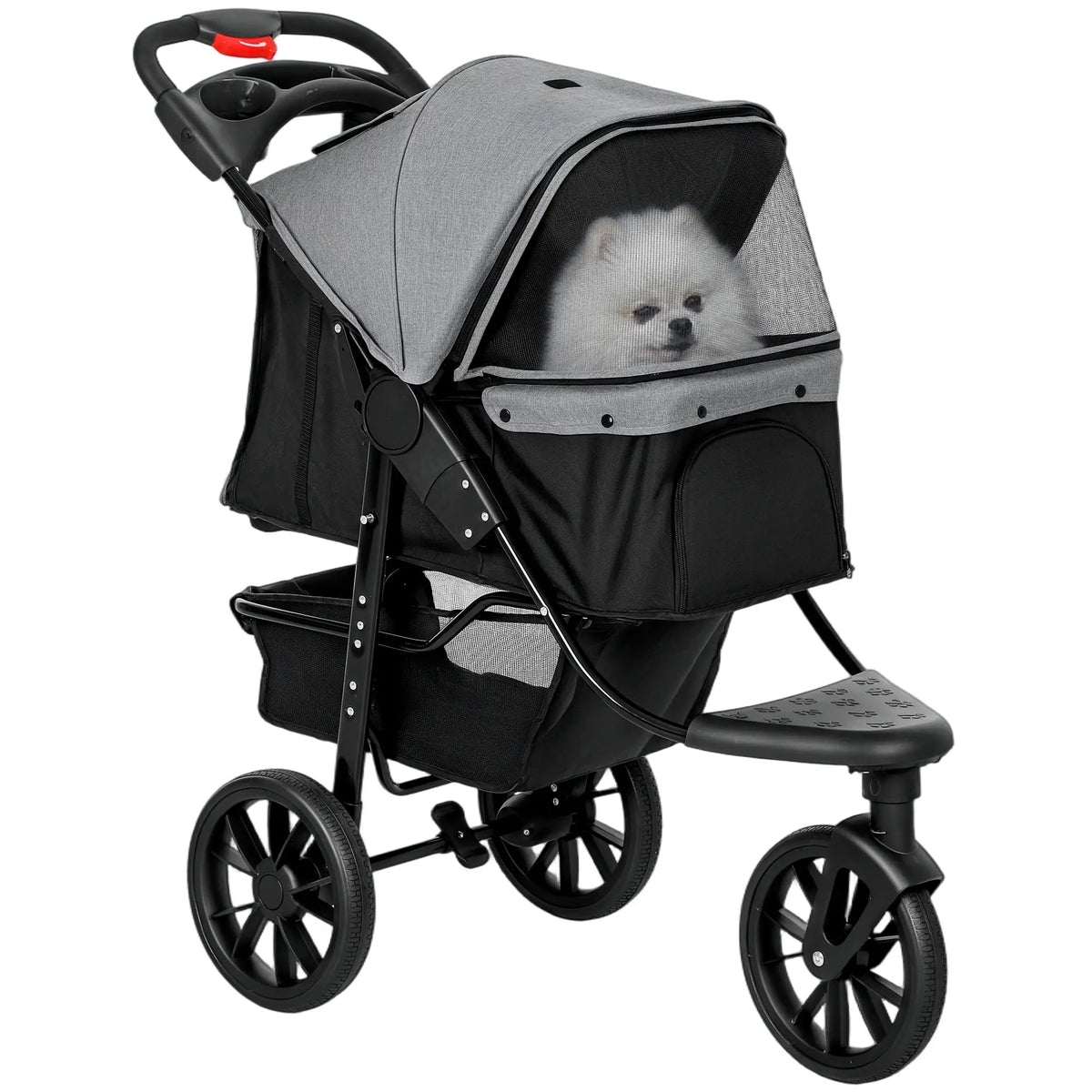 3 Wheel Folding Dog Stroller, Adjustable Canopy, Storage Brake, Mesh Window, for S&M Dogs, Grey Dog Bike Trailers & Strollers Grey, Black at Gallery Canada