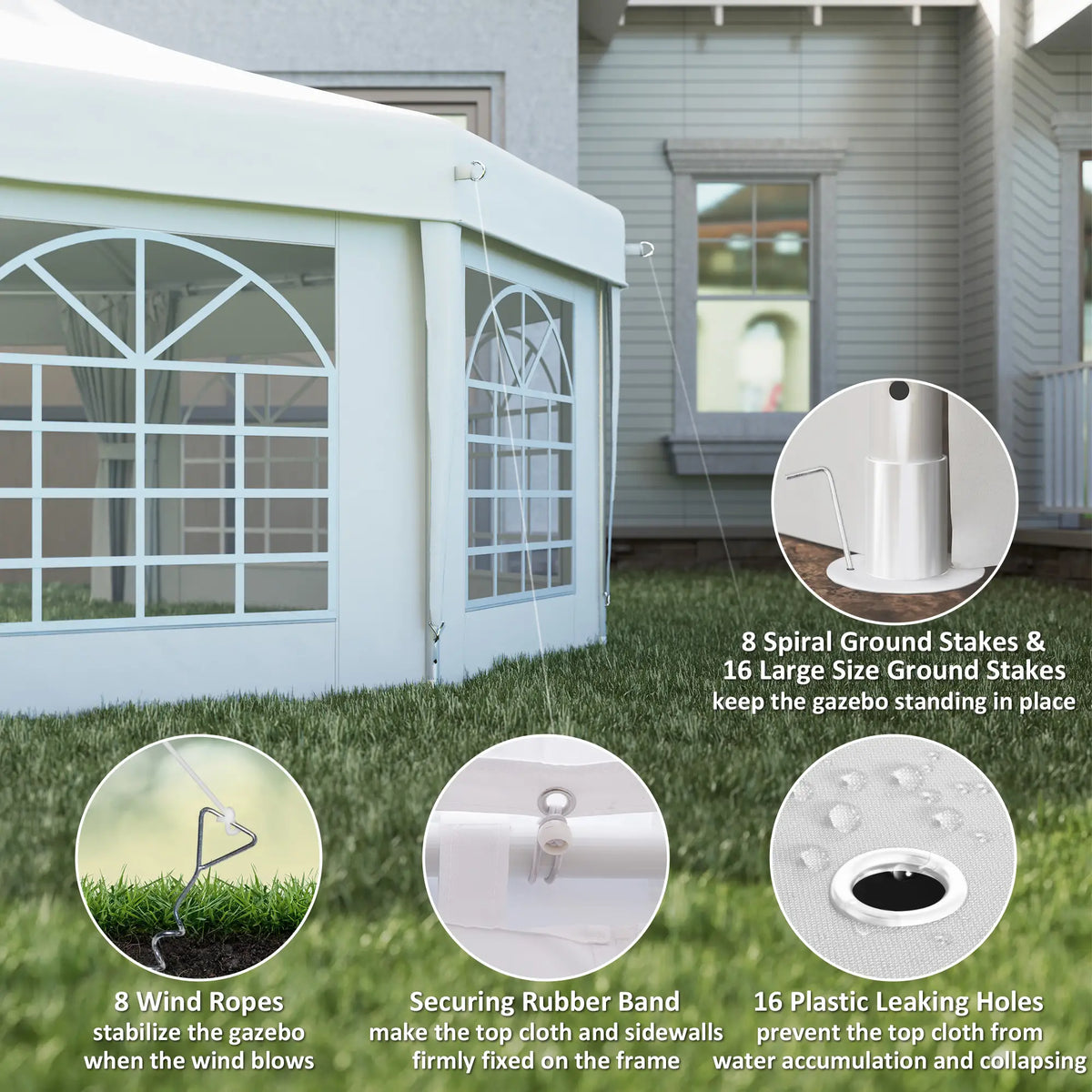 16' x 22' White High Peak Octagonal Wedding Tent, Removable Walls, White