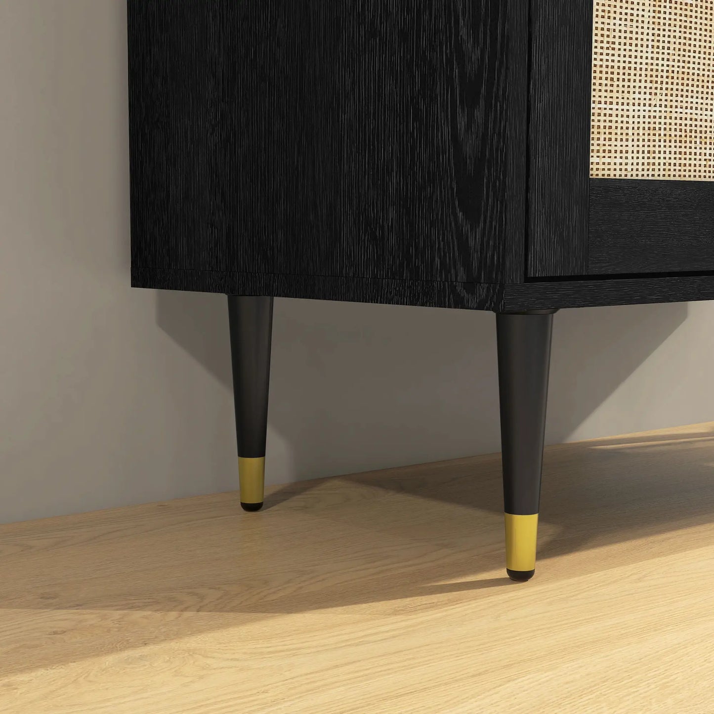 Boho Buffet Cabinet, Adjustable Shelf, Rattan Doors, 42 Inches, Black Kitchen Pantry Cabinets at Gallery Canada