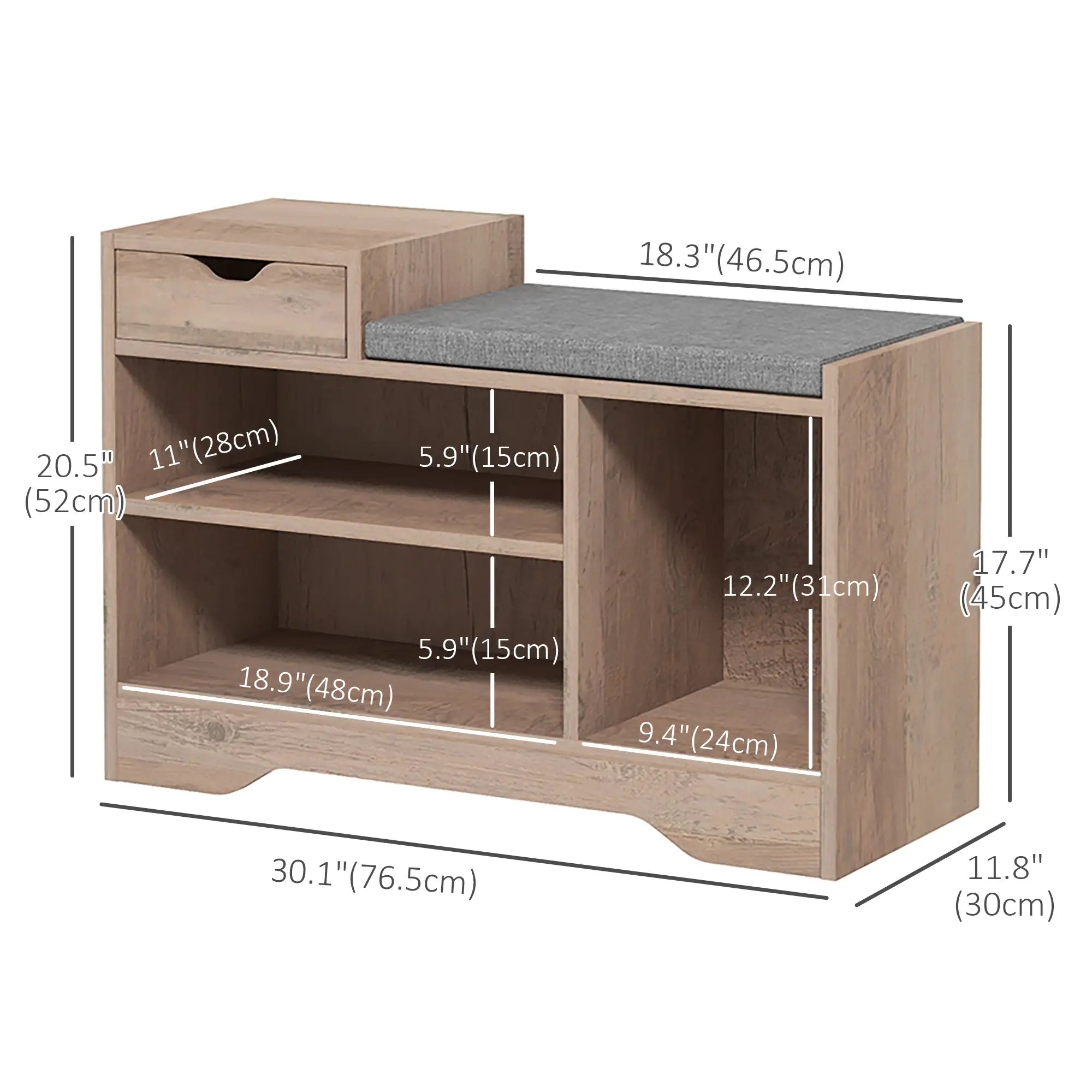 Upholstered Shoe Storage Bench, Seat, Drawer, 3 Shelves, Grey Shoe Storage Cabinets & Racks at Gallery Canada