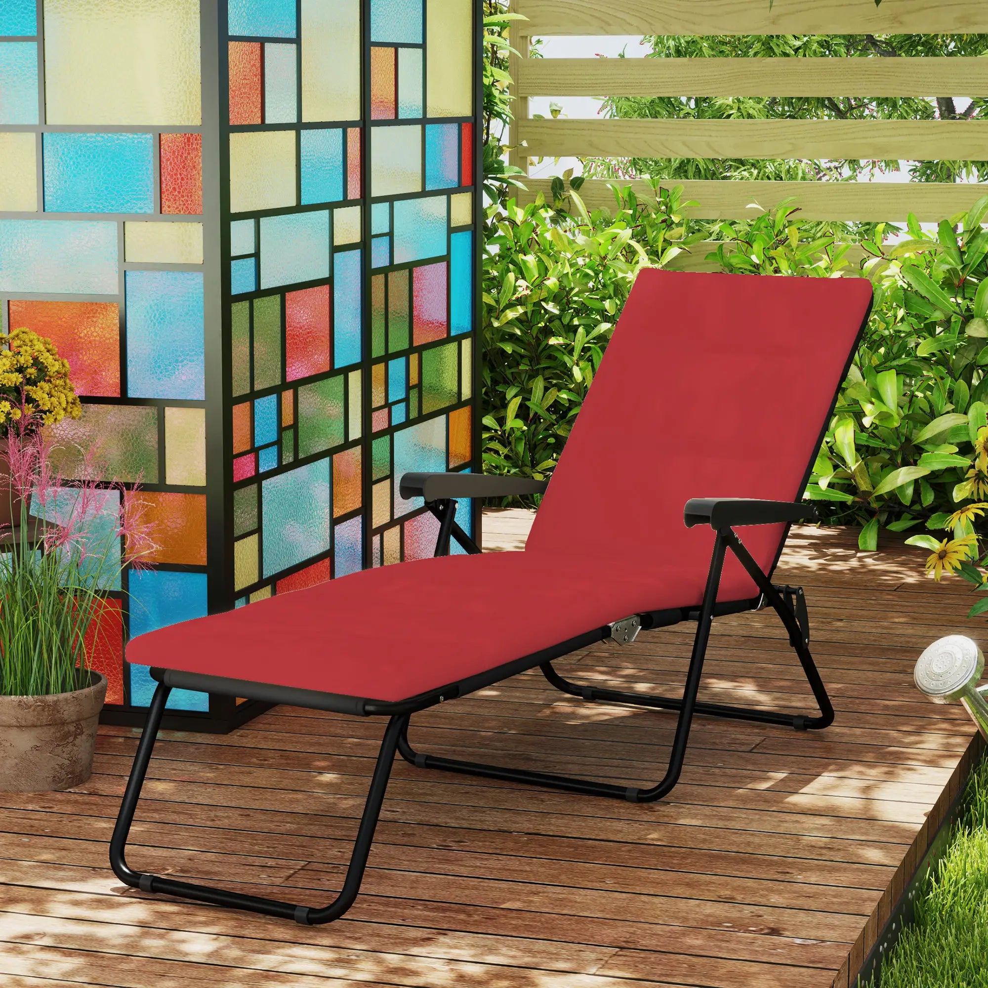 Foldable Reclining Patio Lounge Chair, 6-Position Adjustable, Wine Red Lounger Chairs at Gallery Canada