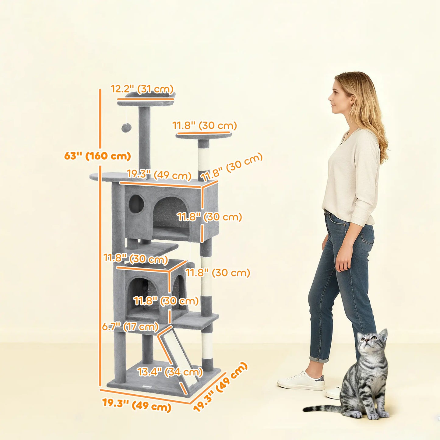 54" Cat Tree, Multi-Level Tower With Scratching Posts, Light Grey Multi-Level Cat Towers at Gallery Canada