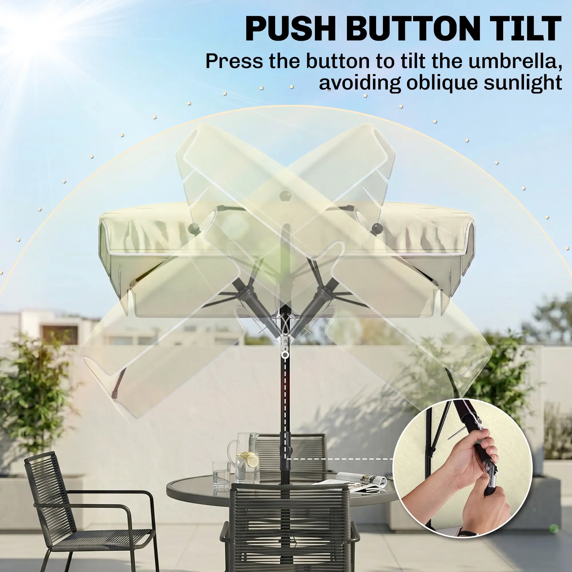 6.5x4ft Rectangle Aluminum Tilt Patio Umbrella, Cream White Sun Umbrellas at Gallery Canada