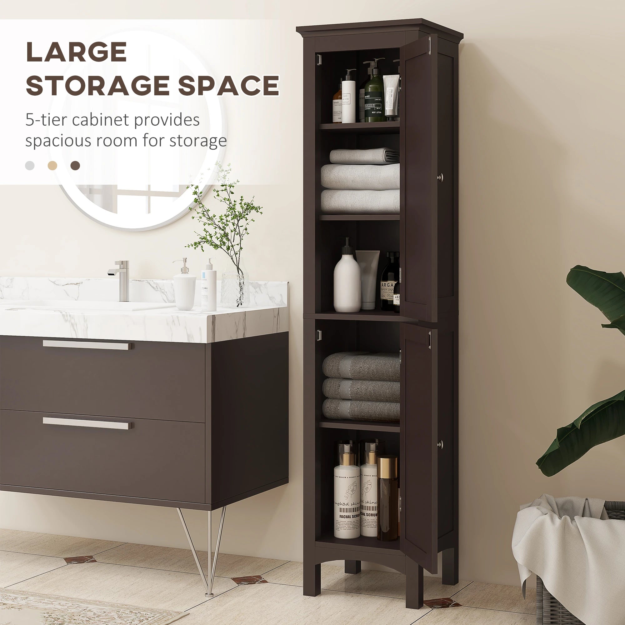 Tall Bathroom Cabinet, Freestanding Storage, Adjustable Shelves, 15