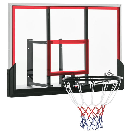 Wall Mounted Basketball Hoop, 43'' x 30'' Shatter Proof Backboard, Indoor Outdoor, Black Basketball Black, Clear, Red at Gallery Canada